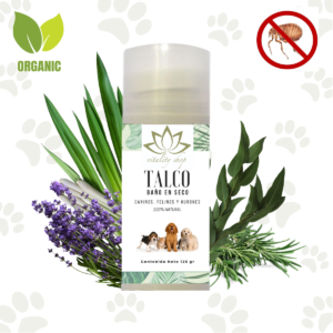 Talco Baño En Seco, Orgánico. Para Perros, Gatos Y Hurones 125g. Piel normal