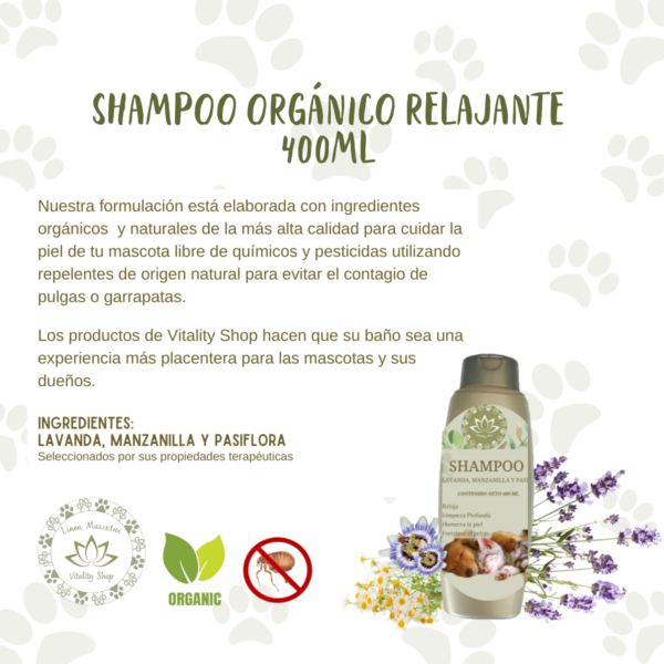 Shampoo Orgánico Natural Perros Gatos Mascotas RELAJANTE - Imagen 3