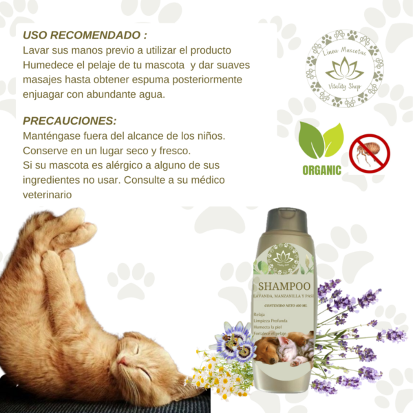 Shampoo Orgánico Natural Perros Gatos Mascotas RELAJANTE - Imagen 5