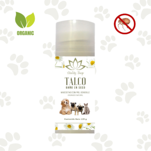 Talco Baño En Seco, Orgánico. Para Perros, Gatos Y Hurones 125g. Piel Sensible