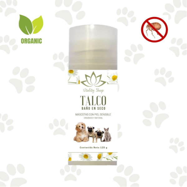 Talco Baño En Seco, Orgánico. Para Perros, Gatos Y Hurones 125g. Piel Sensible