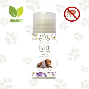 Talco Baño En Seco, Orgánico. Para Perros, Gatos Y Hurones 125g. Relajante