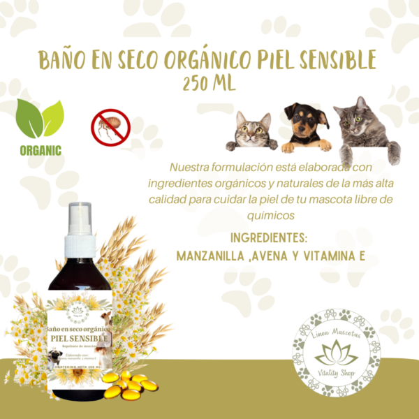 Baño En Seco Orgánico Piel Sensible Con Repelentes Naturales 250ml - Imagen 3
