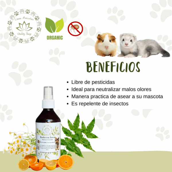 Baño En Seco Orgánico Para Mascota Repelente Perro Gato 250ml - Imagen 4