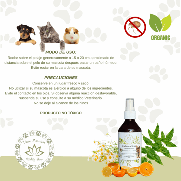 Baño En Seco Orgánico Para Mascota Repelente Perro Gato 250ml - Imagen 5